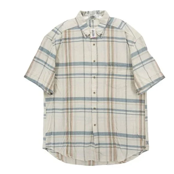 NWT GUESS Vintage Plaid Shirt Linen Cotton Blend Short Sleeve Size XL
